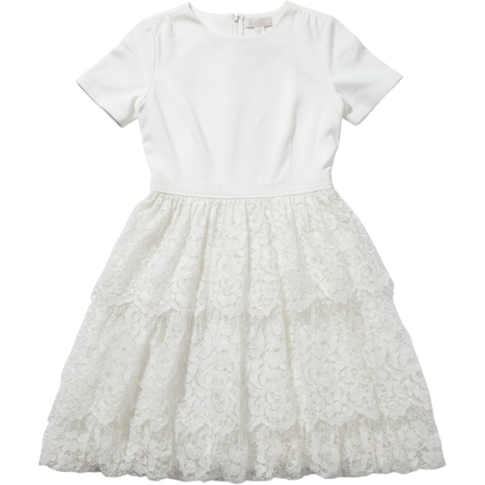 Rachel Parcell White Tiered Lace Short Sleeve‎ Fit Flare Dress Womens 6